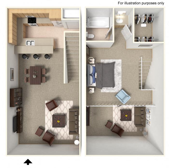 Floor plan for 1 bed, 1 bath, 780 sqft